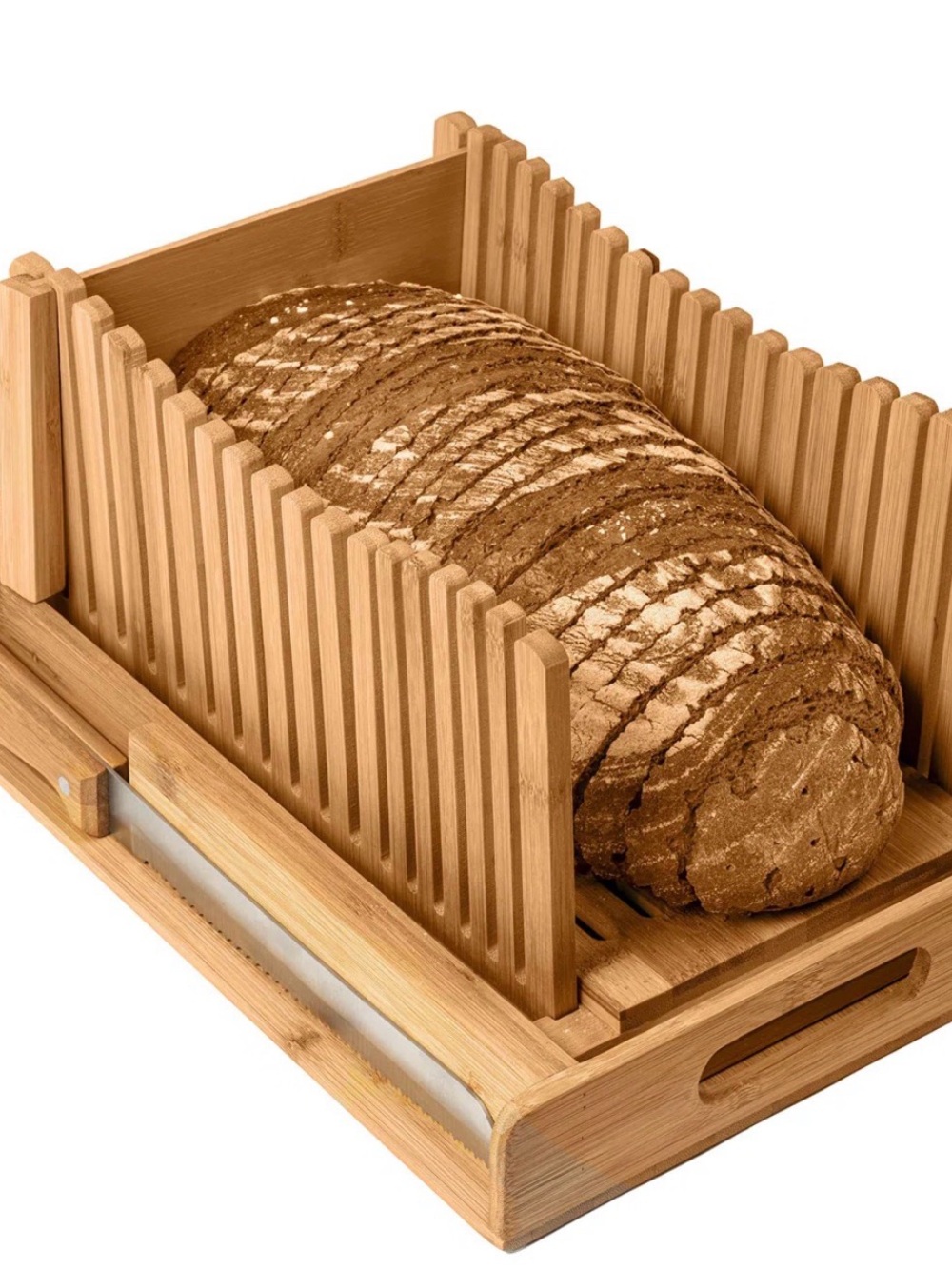 Bamboo Bread Slicer and Serving Tray - Natural